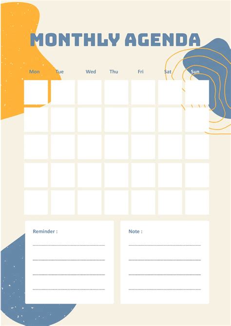 Monthly Agenda Template
