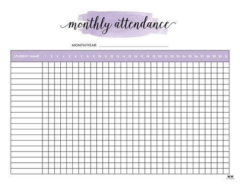Monthly Attendance Sheet Template