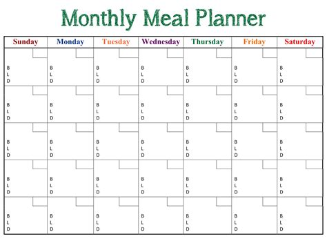 Monthly Meal Planner Printable