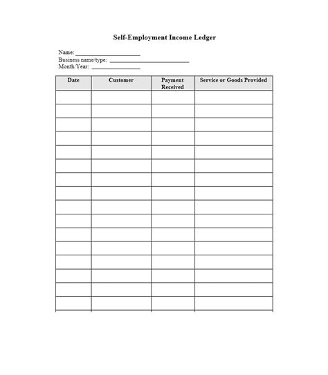 Monthly Self Employment Ledger Template