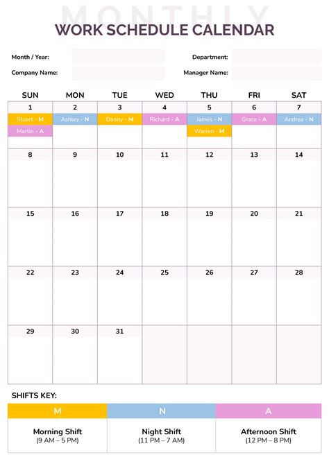 Monthly Shift Schedule Template