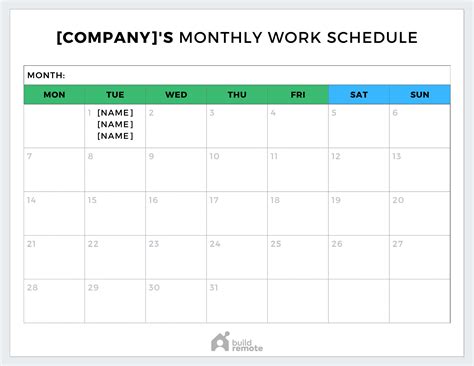 Monthly Work Schedule Templates Free