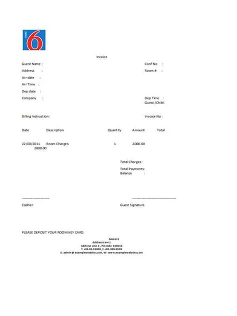 Motel 6 Receipt Template
