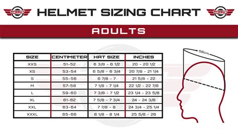 Motorcycle Helmets Size Chart