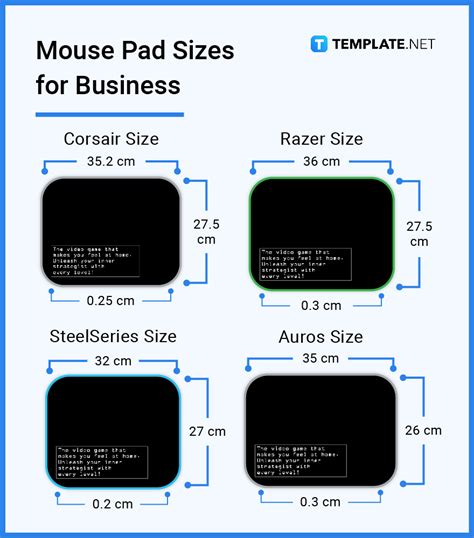 Mousepad Size Chart