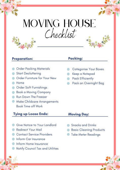Moving Home Checklist Printable