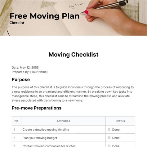 Moving Plan Template