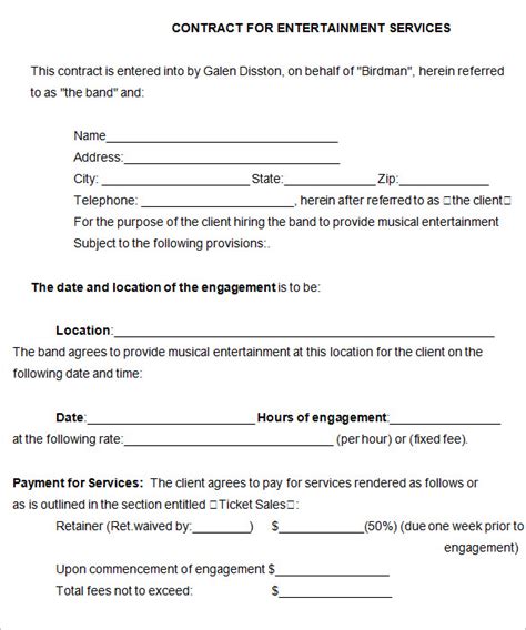 Music Band Contract Template