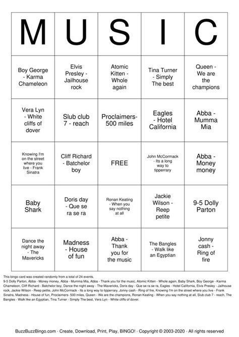 Music Bingo Template