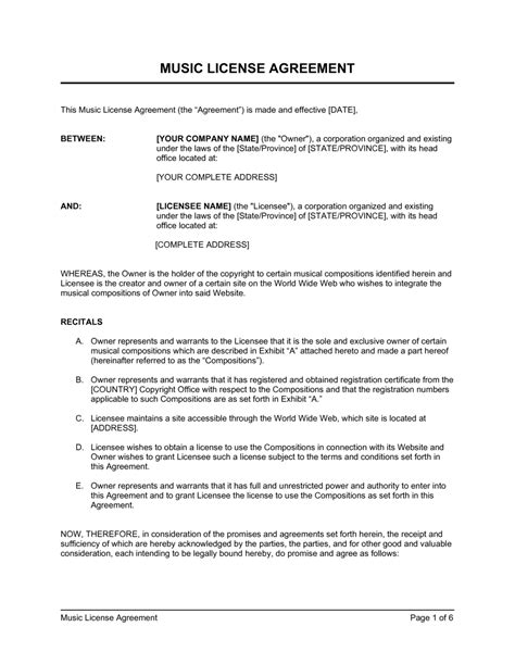 Music License Agreement Template