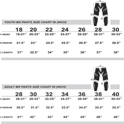 Mx Pants Size Chart