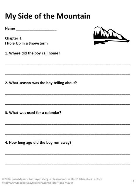 My Side Of The Mountain Printable Chapter Questions