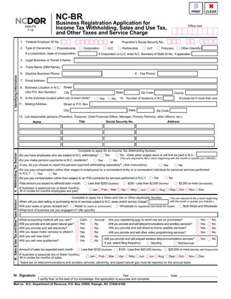 Nc Br Aplly For Sales And Use Number Printables Forms