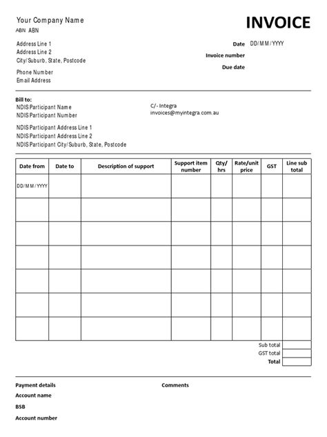 Ndis Invoice Template