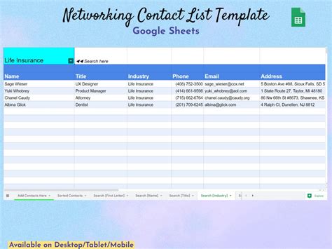 Networking Sheet Template