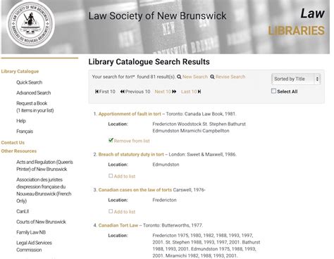 New Brunswick Library Catalogue
