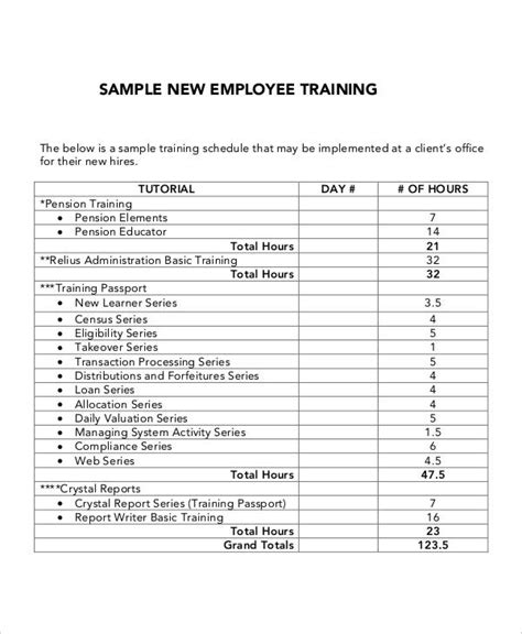 New Employee Training Schedule Template