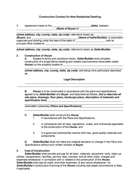 New Home Construction Contract Template