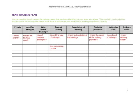 New Staff Training Plan Template