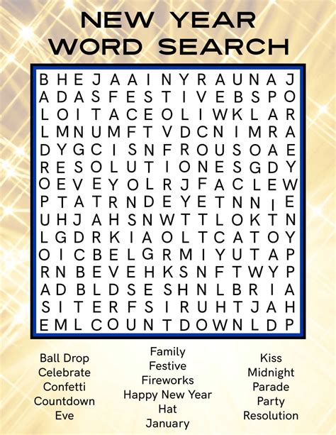 New Years Word Search Free Printable