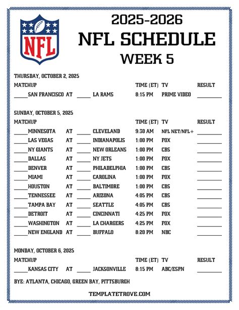 Nfl Schedule Week 5 Printable