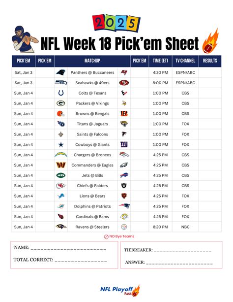 Nfl Week 18 Schedule Printable