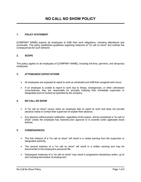 No Call No Show Policy Template