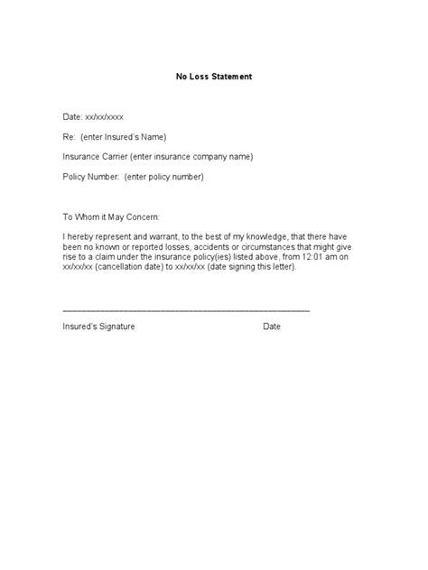 No Loss Letter Template