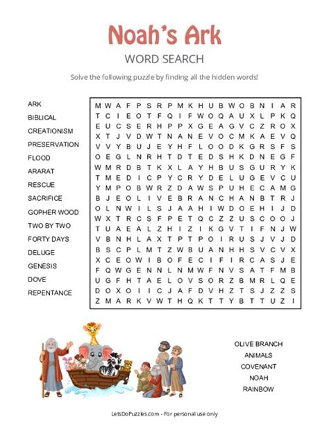 Noah's Ark Word Search Printable