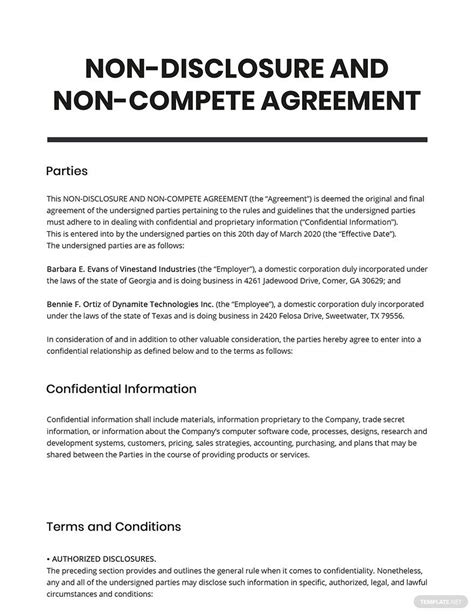 Non Compete Disclosure Agreement Template