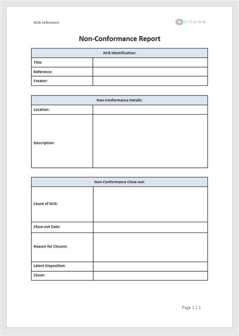Non Conformance Report Template