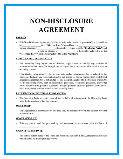 Non Disclosure Agreement Form Template