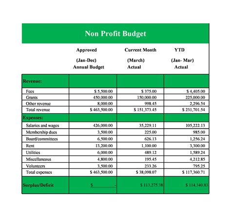 Non Profit Budget Template Free