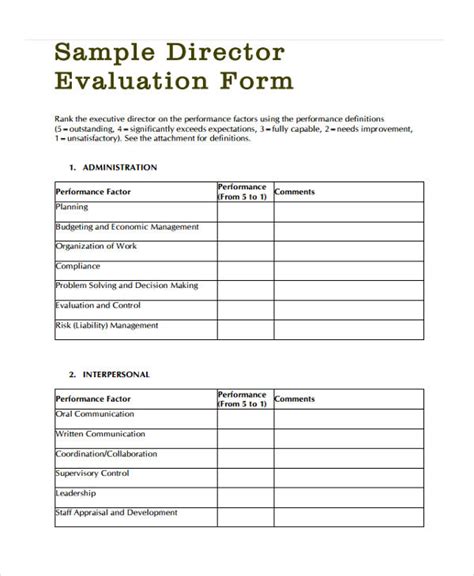 Nonprofit Executive Director Performance Evaluation Template