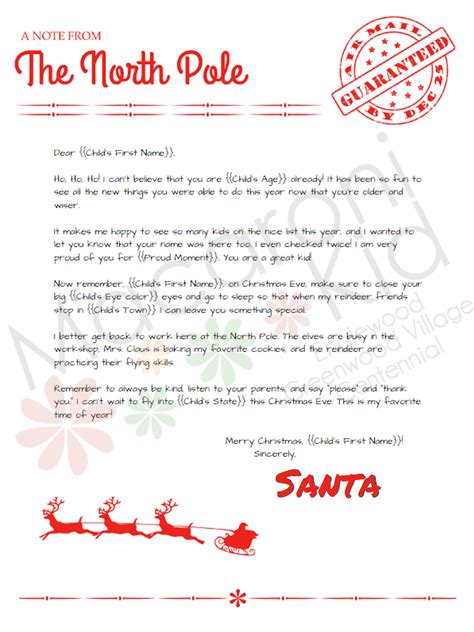North Pole Letter Template
