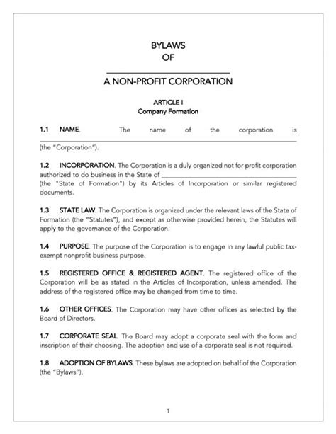 Not For Profit Corporation Bylaws Template