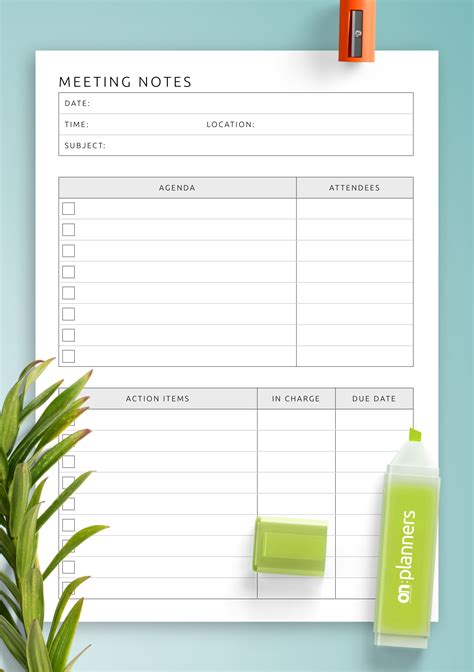 Note Taking In Meetings Template