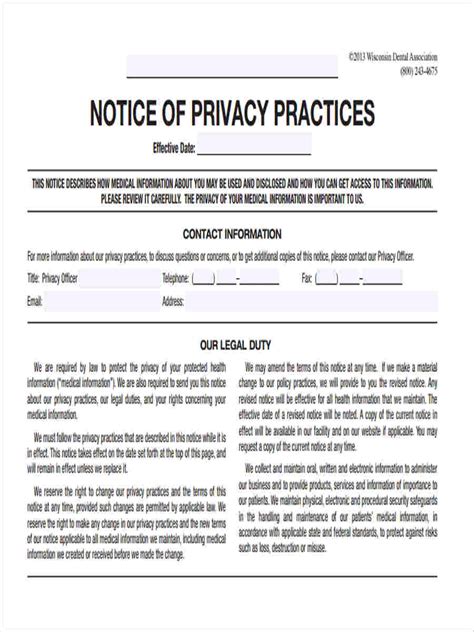Notice Of Privacy Practices Template