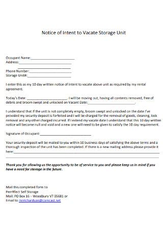 Notice To Vacate Storage Unit Template