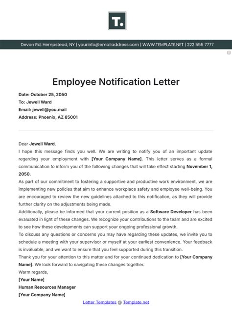 Notification Letter Template Examples