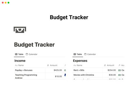 Notion Budget Tracker Template