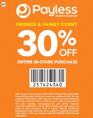 Nov 08 2017 Payless Printable 30 Off In-store Coupon