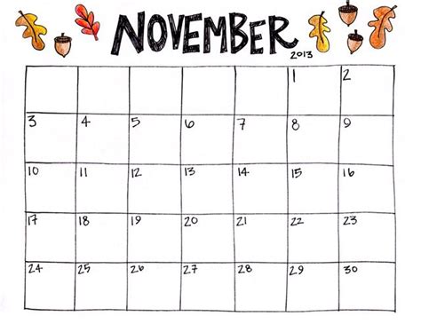 November Calendar Printable