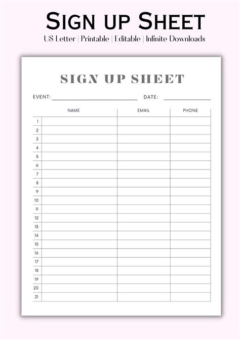 Numbered Sign Up Sheet Template Word