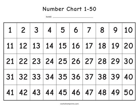 Numbers 1-50 Printable