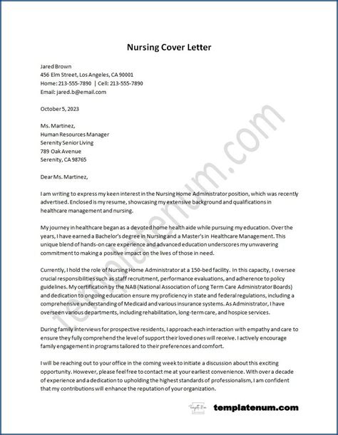Nursing Cover Letter Template