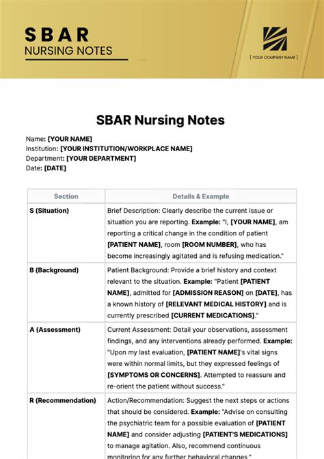 Nursing Sbar Template
