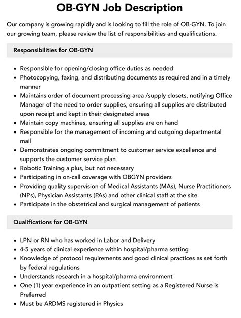 Ob Gyn Career Description