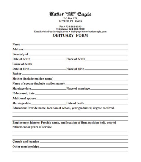 Obituary Template Word Free
