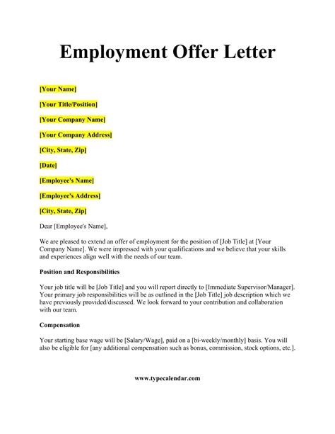 Offer Letter Employment Template